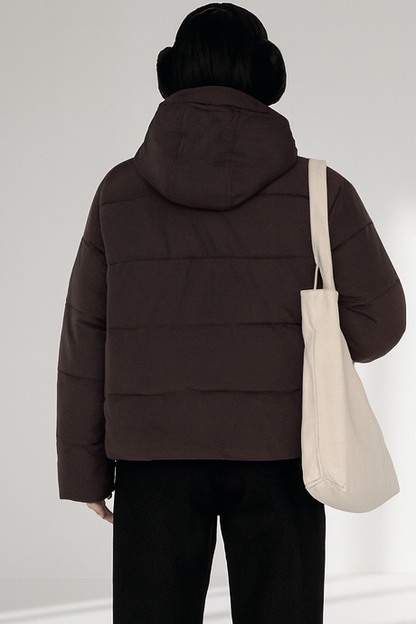 Tori Women's Cropped Puffer Jacket - High Collar Hooded Loose Fit Winter Coat Lumenhaus Collective