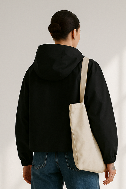 Sylvie Women's Black Waterproof Cropped Jacket - Hooded Loose Fit Spring Summer Fall Lumenhaus Collective