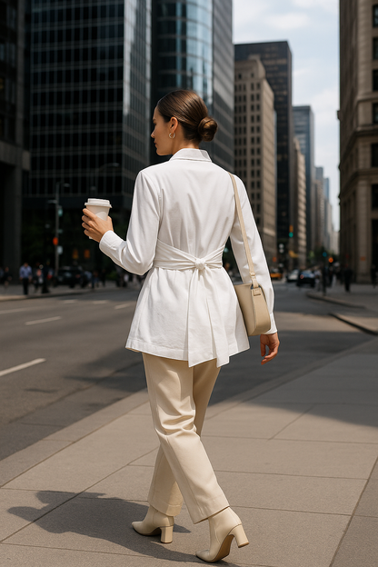 Chloe White Tie-Waist Blouse - Long Sleeve Collared Button-Down Shirt for Women Lumenhaus Collective