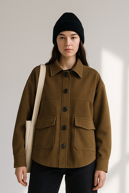 Women's Faux Suede Shirt Jacket (Shacket) - Elegant Button-Front Outerwear Lumenhaus Collective