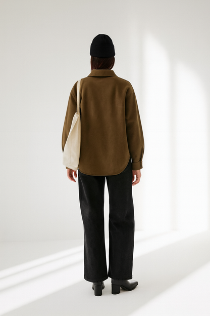 Women's Shacket Faux Suede Shirt Jacket - Elegant Button-Front Outerwear