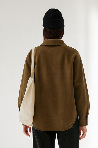 Women's Faux Suede Shirt Jacket (Shacket) - Elegant Button-Front Outerwear Lumenhaus Collective