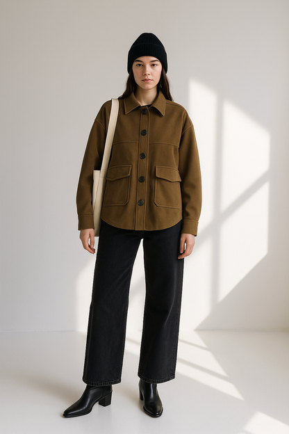 Women's Shacket Faux Suede Shirt Jacket - Elegant Button-Front Outerwear