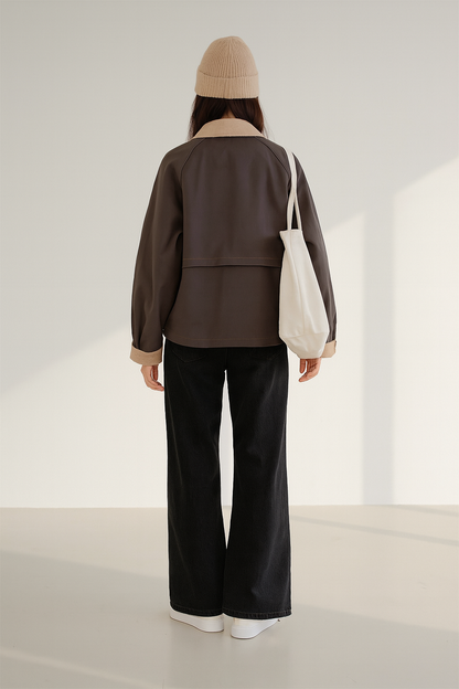 Women's Washed Cotton Utility Jacket - Patch Pocket Lightweight Autumn Coat Lumenhaus Collective