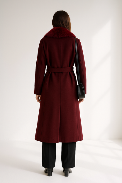 Women's Lapel Fur Collar Coat - Belted Single-Breasted Winter Jacket Lumenhaus Collective