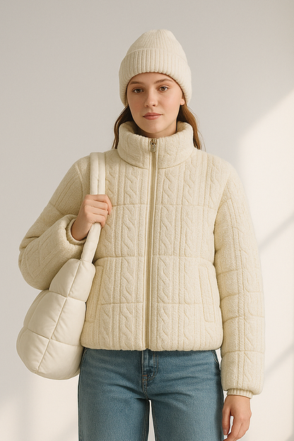 Women's Knitted Puffer Jacket - High Collar Thick Bubble Coat for Winter Lumenhaus Collective