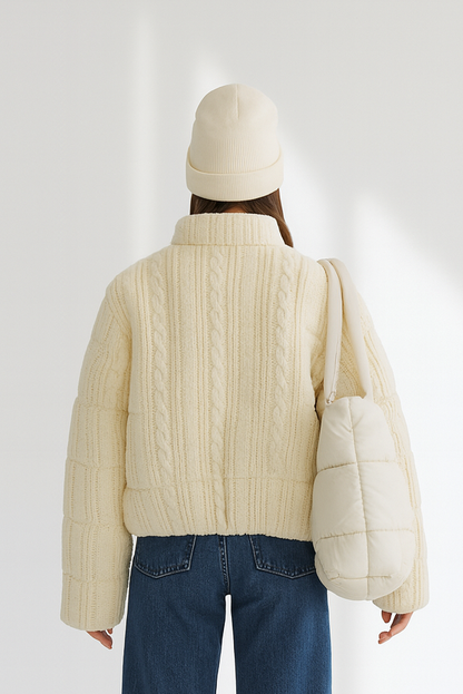 Women's Knitted Puffer Jacket - High Collar Thick Bubble Coat for Winter Lumenhaus Collective