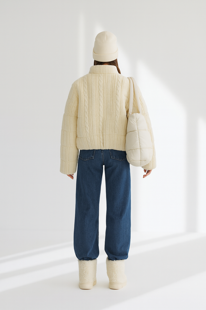 Women's Knitted Puffer Jacket - High Collar Thick Bubble Coat for Winter Lumenhaus Collective