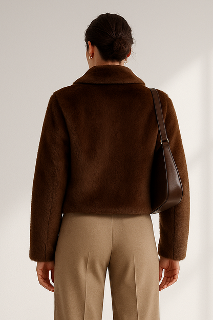 Women's Faux Fur Brown Lapel Jacket - Long Sleeve Coat for Fall & Winter Lumenhaus Collective