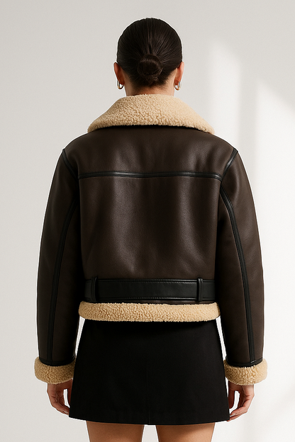 Women's Faux Shearling Short Jacket - Loose Fit Flip Collar Fall Winter Coat Lumenhaus Collective
