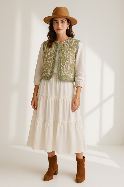 Women's Printed Quilted Vest - Retro Sleeveless Summer Top Lumenhaus Collective