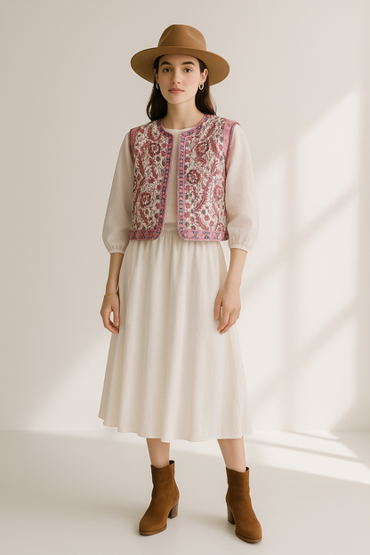 Women's Printed Quilted Vest - Retro Sleeveless Summer Top Lumenhaus Collective