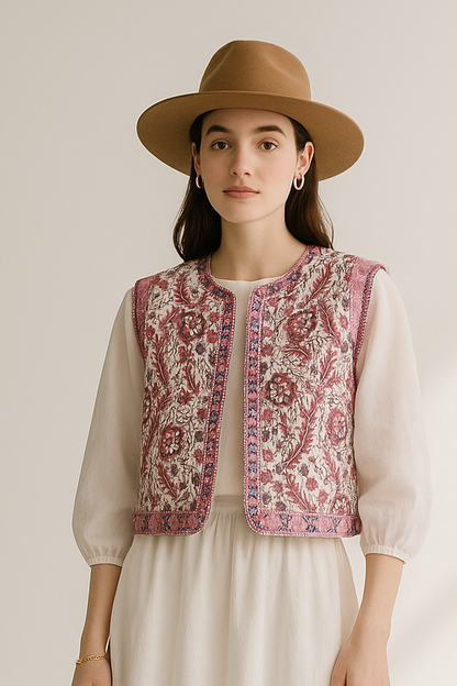 Women's Printed Quilted Vest - Retro Sleeveless Summer Top Lumenhaus Collective