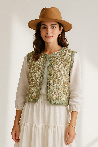 Women's Printed Quilted Vest - Retro Sleeveless Summer Top Lumenhaus Collective