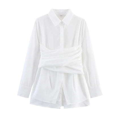 Chloe White Tie-Waist Blouse - Long Sleeve Collared Button-Down Shirt for Women Lumenhaus Collective