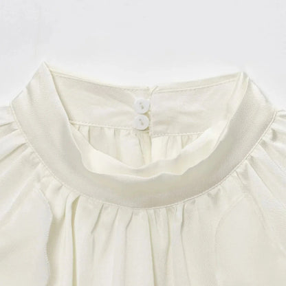 Chel Women's White Ruffle Blouse - Stacked High Neck Loose Fit Spring Summer Shirt Lumenhaus Collective