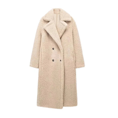 Women's Loose Fit Lambswool Fleece Coat - Button-Front Sherpa Long Jacket Lumenhaus Collective