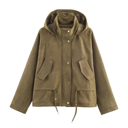 Harper Autumn Fall Women’s Suede Effect Hooded Jacket Lumenhaus Collective