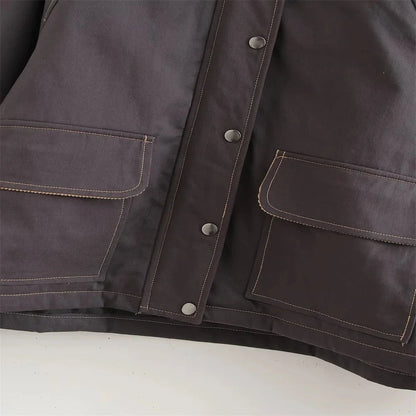 Women's Washed Cotton Utility Jacket - Patch Pocket Lightweight Autumn Coat Lumenhaus Collective