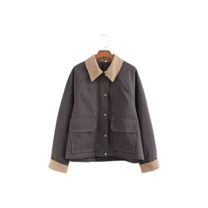 Women's Washed Cotton Utility Jacket - Patch Pocket Lightweight Autumn Coat Lumenhaus Collective
