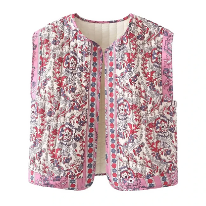 Women's Printed Quilted Vest - Retro Sleeveless Summer Top Lumenhaus Collective