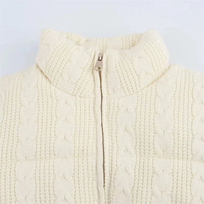 Women's Knitted Puffer Jacket - High Collar Thick Bubble Coat for Winter Lumenhaus Collective