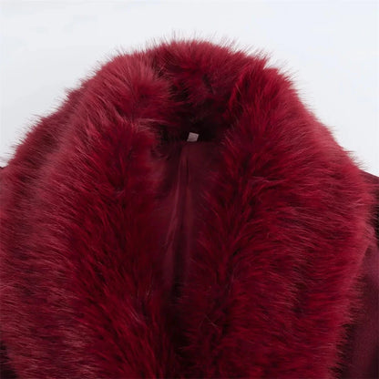 Women's Lapel Fur Collar Coat - Belted Single-Breasted Winter Jacket Lumenhaus Collective