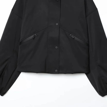 Sylvie Women's Black Waterproof Cropped Jacket - Hooded Loose Fit Spring Summer Fall Lumenhaus Collective