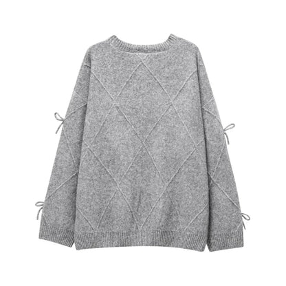 Women's Round Neck Knitted Sweater - Long Sleeve Top with Sweet Bow Detail Lumenhaus Collective