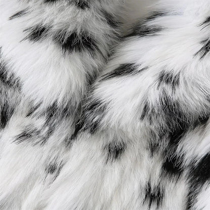 Women's Luxury Jacquard Faux Fur Coat - Black & White Statement Winter Jacket Lumenhaus Collective