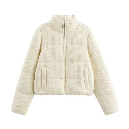 Women's Knitted Puffer Jacket - High Collar Thick Bubble Coat for Winter Lumenhaus Collective