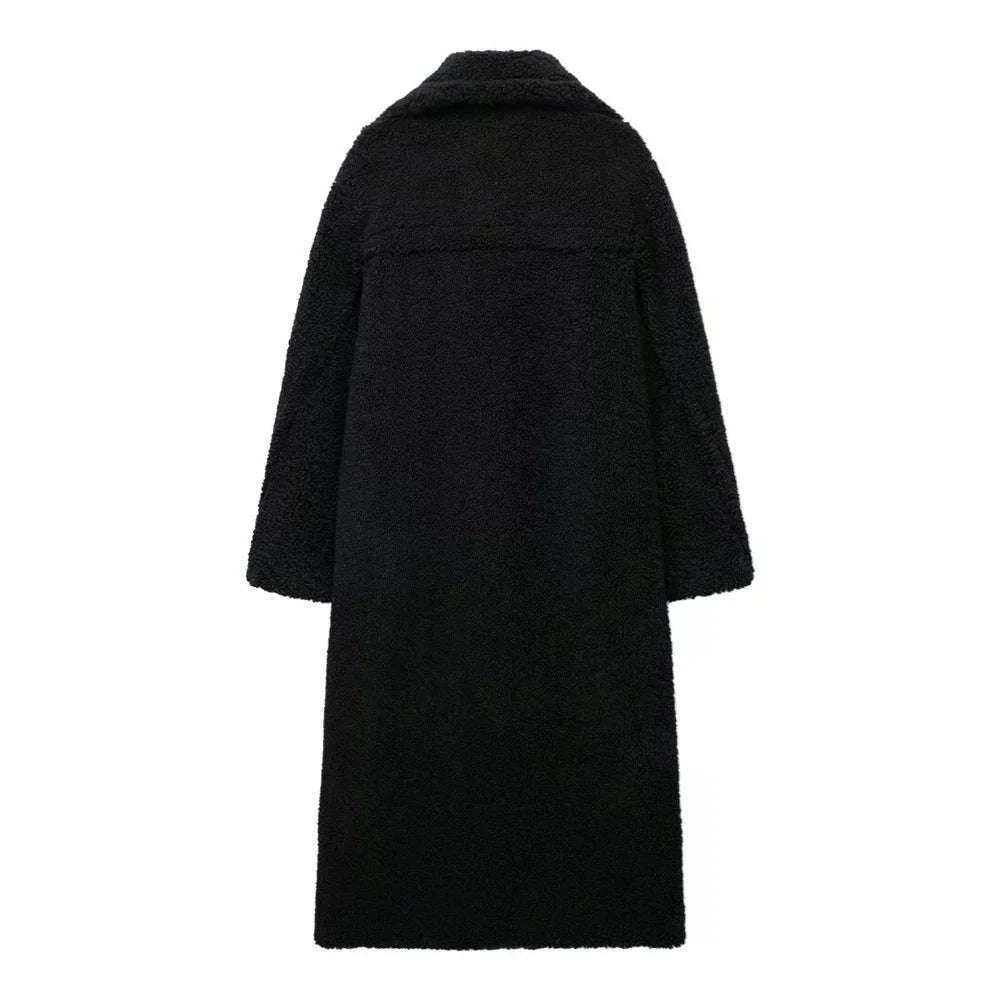 Women's Loose Fit Lambswool Fleece Coat - Button-Front Sherpa Long Jacket Lumenhaus Collective