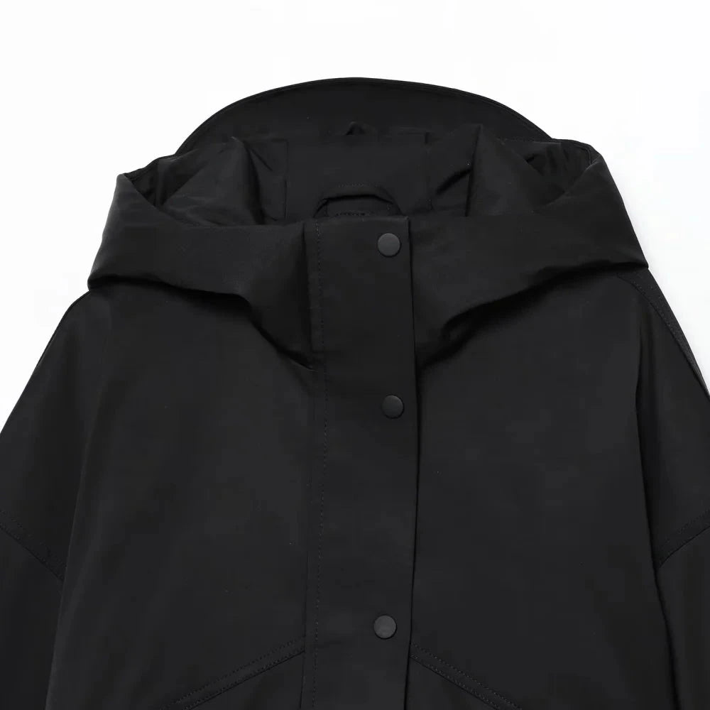 Sylvie Women's Black Waterproof Cropped Jacket - Hooded Loose Fit Spring Summer Fall Lumenhaus Collective