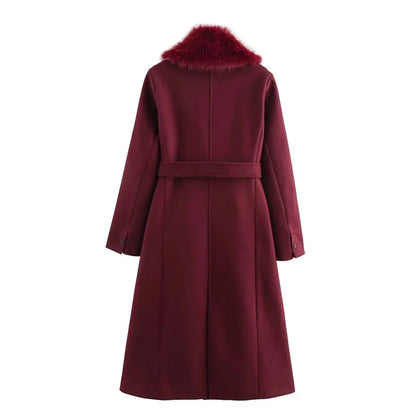 Women's Lapel Fur Collar Coat - Belted Single-Breasted Winter Jacket Lumenhaus Collective