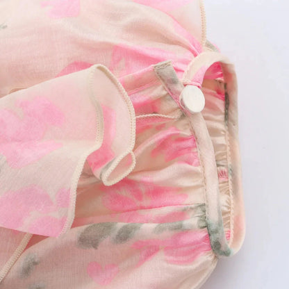 Chanelle Women's Floral Ruffle Blouse - Pink Loose Fit Long Sleeve Spring/Summer Top Lumenhaus Collective