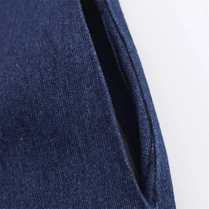 Kori Women's Navy Kimono Style Jacket - Contrast V-Neck & Cuffs | Denim Effect Coat Lumenhaus Collective