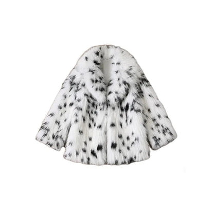 Women's Luxury Jacquard Faux Fur Coat - Black & White Statement Winter Jacket Lumenhaus Collective