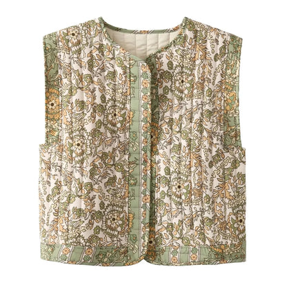 Women's Printed Quilted Vest - Retro Sleeveless Summer Top Lumenhaus Collective