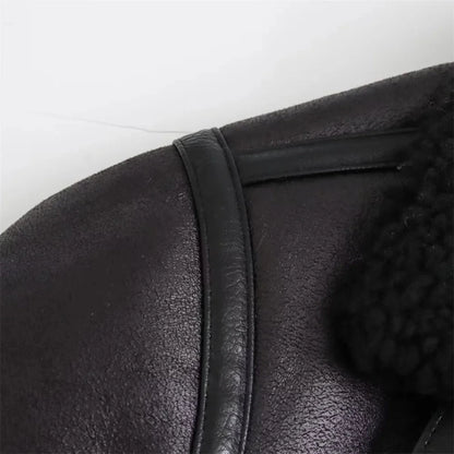 Women's Biker Jacket Reversible Faux Leather- Loose Fit Moto Coat with Belt Lumenhaus Collective