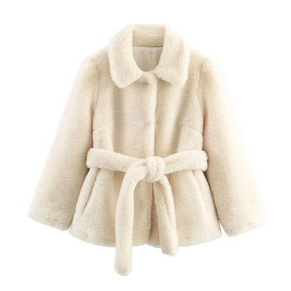 Kylie Autumn Fall Faux Fur Coat Jacket with Belt | Fashion & Temperament Lumenhaus Collective