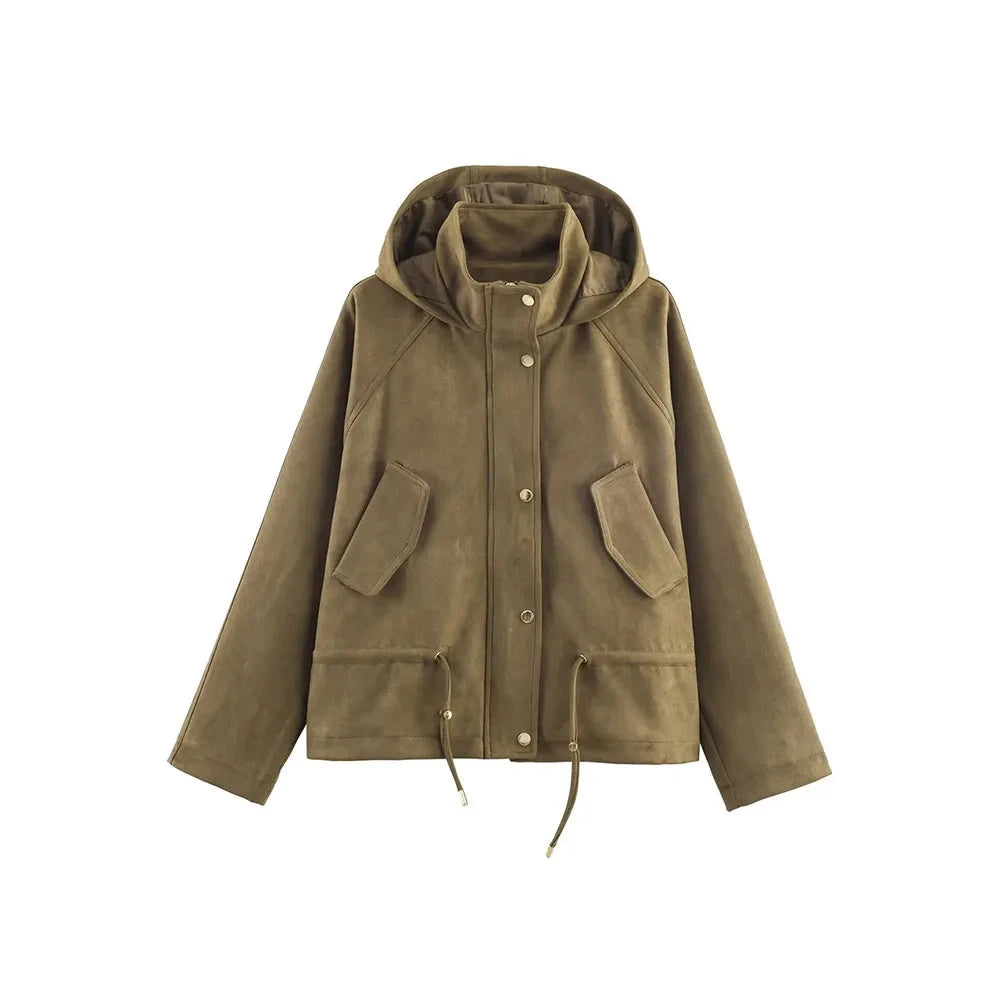 Harper Autumn Fall Women’s Suede Effect Hooded Jacket Lumenhaus Collective