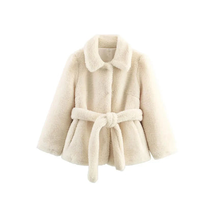 Kylie Autumn Fall Faux Fur Coat Jacket with Belt | Fashion & Temperament Lumenhaus Collective