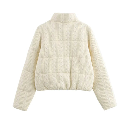 Women's Knitted Puffer Jacket - High Collar Thick Bubble Coat for Winter Lumenhaus Collective