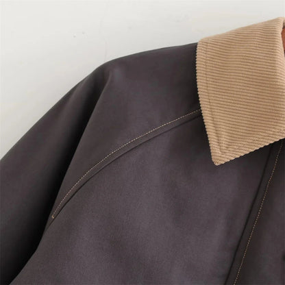 Women's Washed Cotton Utility Jacket - Patch Pocket Lightweight Autumn Coat Lumenhaus Collective