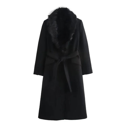 Women's Lapel Fur Collar Coat - Belted Single-Breasted Winter Jacket Lumenhaus Collective