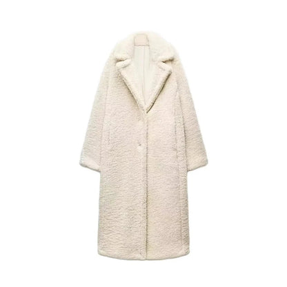 Women's Loose Fit Lambswool Fleece Coat - Button-Front Sherpa Long Jacket Lumenhaus Collective