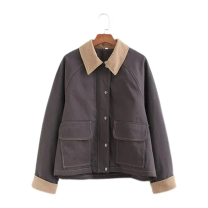 Women's Washed Cotton Utility Jacket - Patch Pocket Lightweight Autumn Coat Lumenhaus Collective