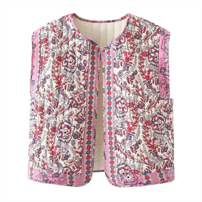 Women's Printed Quilted Vest - Retro Sleeveless Summer Top Lumenhaus Collective