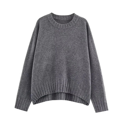 Vero Women's Loose Ribbed Round Neck Knit Sweater | Autumn Fall Versatile Style Lumenhaus Collective
