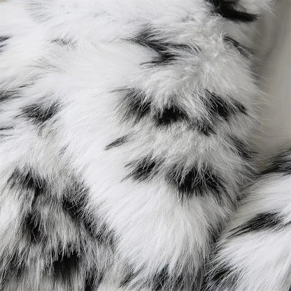 Women's Luxury Jacquard Faux Fur Coat - Black & White Statement Winter Jacket Lumenhaus Collective